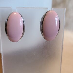 Unbranded‎ Elegant Pink and Silver Enamel Stud Women's Earrings Pre-Owned Casual